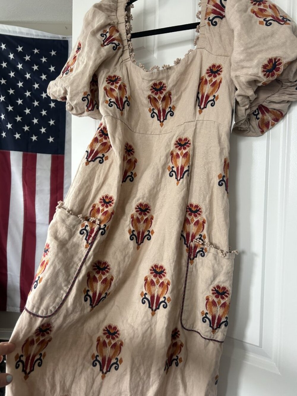 New Farm Rio Anthropologie Macaw Embroidered Maxi Dress Pockets L - Picture 5 of 5